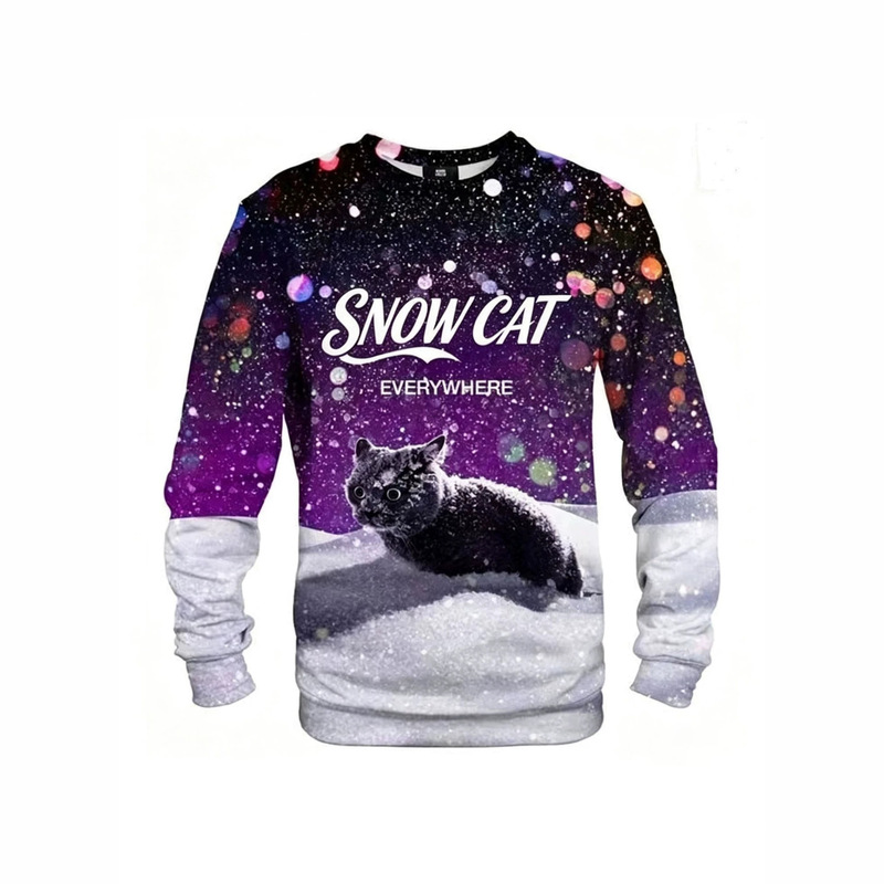 Amazon Starry Sky Snow Cat 3D Printed Cross-Border Men's Crew Neck Sweatshirt Casual Long Sleeve Pullover Top
