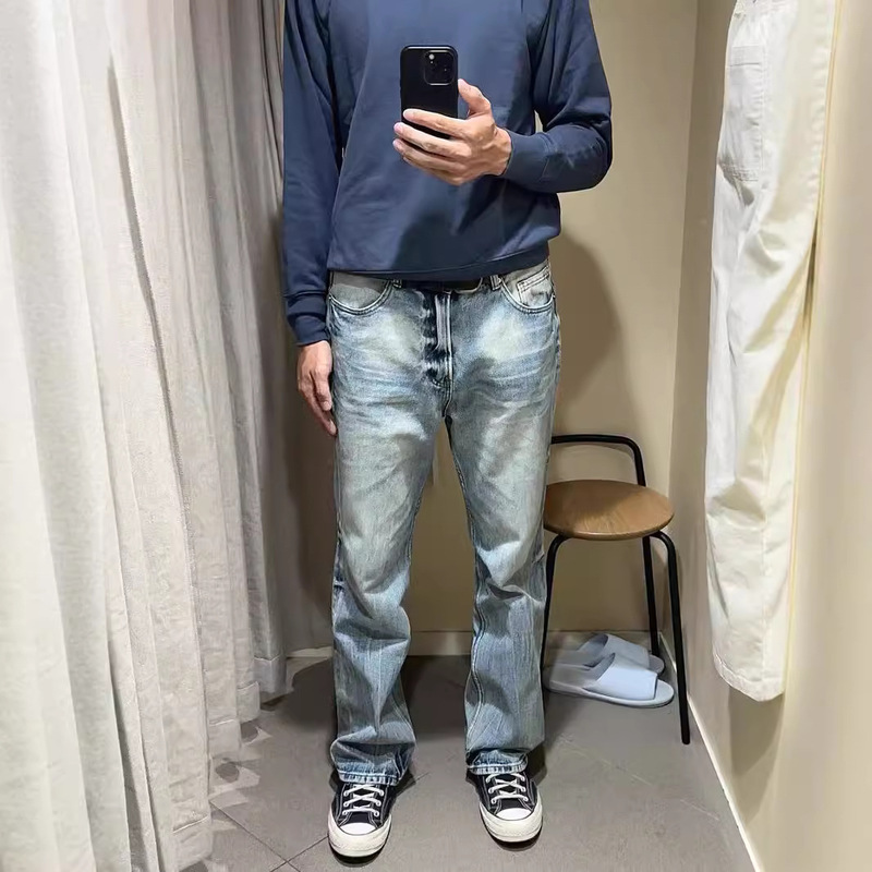 Ice Blue Falling Lightning Pattern Vintage Washed Jeans cleanfit Antique Vintage51