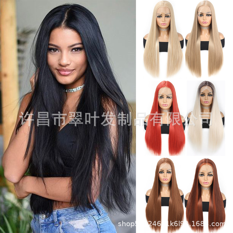 Wig 26Inch European and American 13X4 Front Lace New Headgear Medium Parted Long Straight Hair Wig Chemical Fiber Headgear Wig Wig 26Inch European and American 13X4 Front Lace New Headgear Medium Parted Long Straight Hair Wig Chemical Fiber Headgear Wig