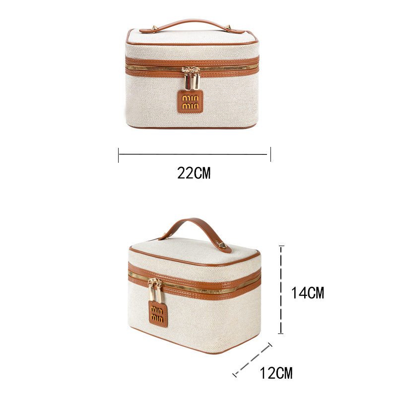 Transfronterizo nuevo cuadrado Maillard bolsa de maquillaje de cuero bolsa de almacenamiento portátil de gran capacidad bolsa de lavado estándar de metal de alta calidad