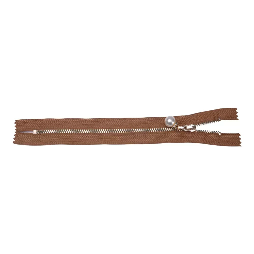 3#5#Light golden white gold, brass tooth luggage clothing real copper with pearl tie head 3 metal closed tail zipper