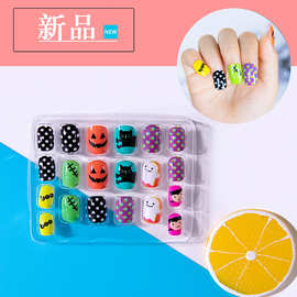 新款20片成品儿童假指甲 甲片免刻磨 万圣节主题可爱卡通美甲贴片