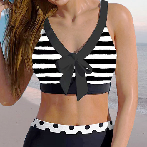 Women's Black Back Striped Butterflies Bow Sweet Beach Vacation Body-Con Strappy Back Pure Desire Bikini