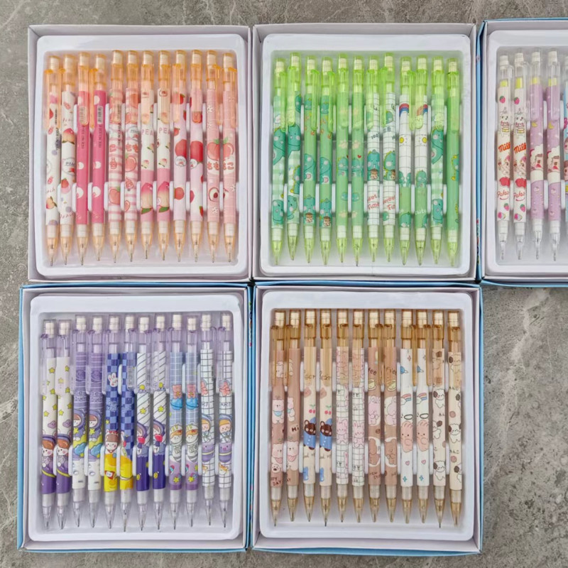 Lápiz automático en caja de melocotón dinosaurio de dibujos animados de alto aspecto lápiz móvil estudiante de escuela primaria Linda pluma creativa