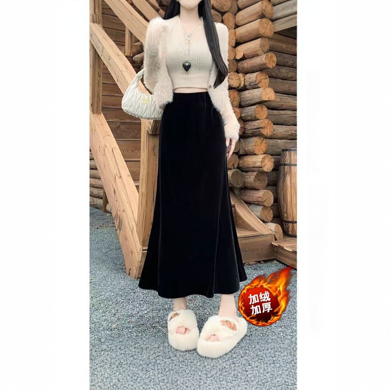 【现货】【两个裙长】秋冬丝绒半身裙女新款女装高腰显瘦a字鱼尾