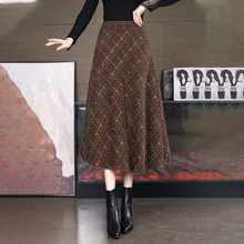 23039冬季雪尼尔绒a字裙精致复古格子裙保暖显瘦伞裙百搭半身裙