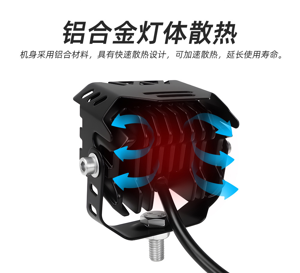 Motorcycle Large Single-Eye Led Spotlight White Yellow Red Blue Flashing Far and Near Integrated Electric Vehicle External Spotlight Car Light