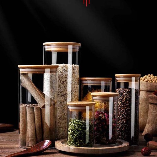 Transparent glass bottles for tea, grain, seasoning storage, display box, sealed decorative jars for large and small sizes