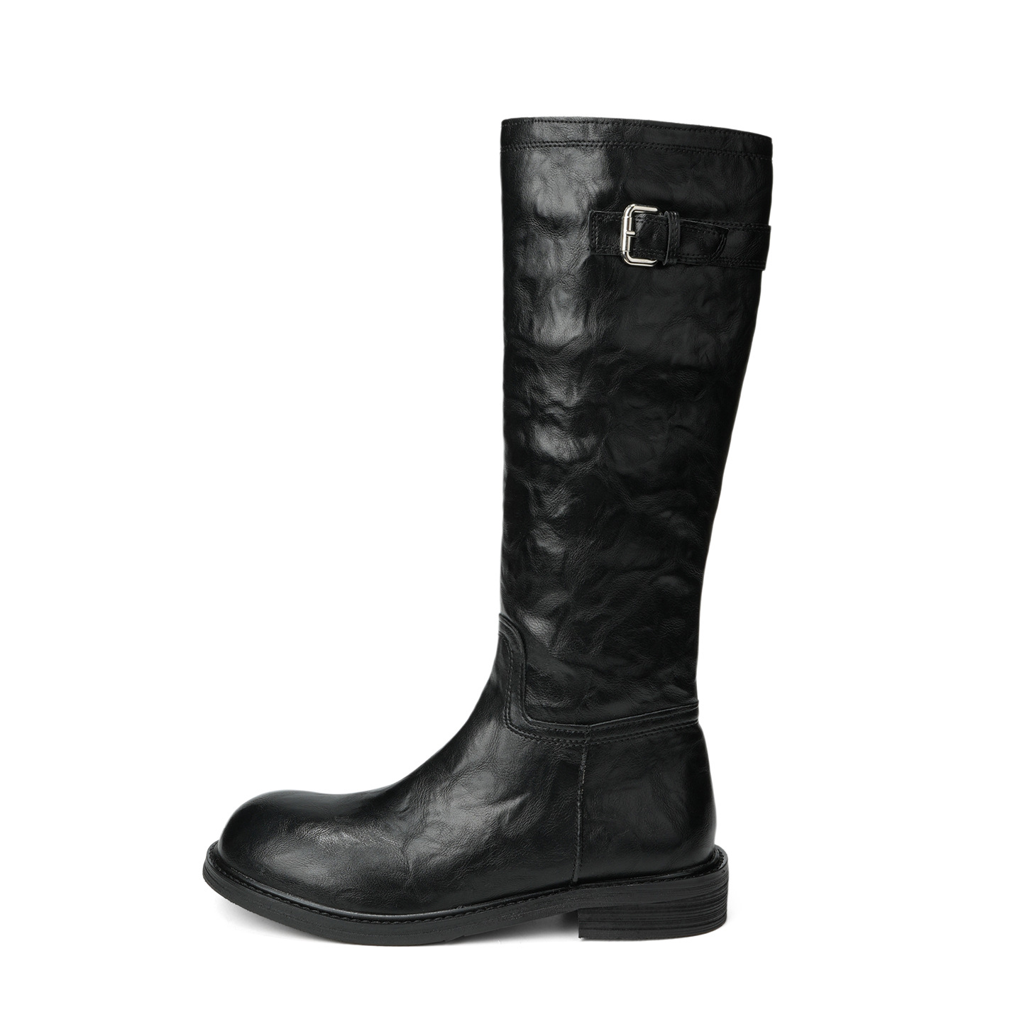 Nuevas botas de montar de media caña con suela gruesa de piel de caballo lavada para otoño e invierno, con cremallera lateral y hebilla de cinturón.