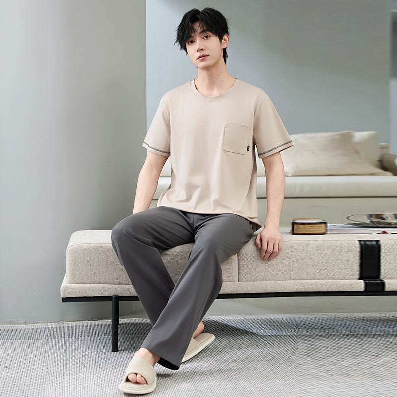 Pijamas de hombre verano algodón puro 2025 nuevo verano fresco algodón fresco pantalones de manga corta se pueden usar al aire libre traje de servicio a domicilio