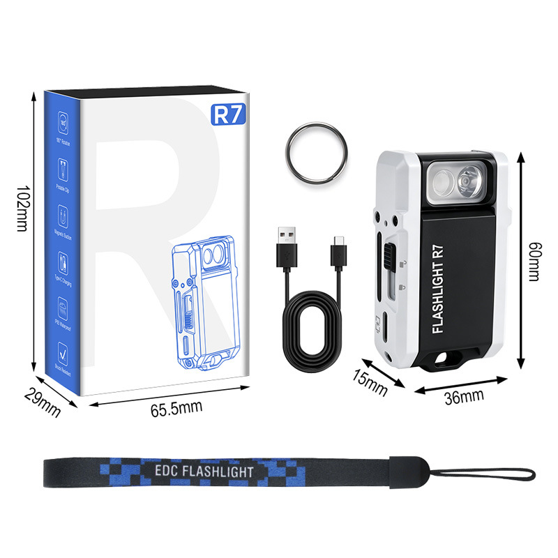 R7 Multifunctional Portable Keychain Flashlight 180 ° Rotating lamp head RGB three-color light source cap clip light flashlight