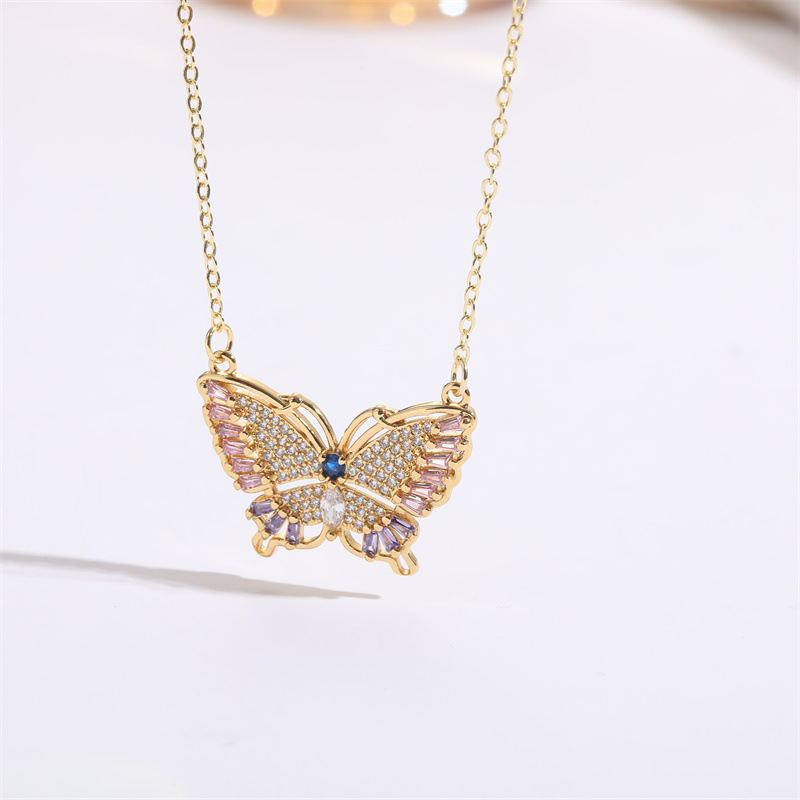 Fashion Butterfly Copper Plating Inlay Zircon Pendant Necklace 1 Piece
