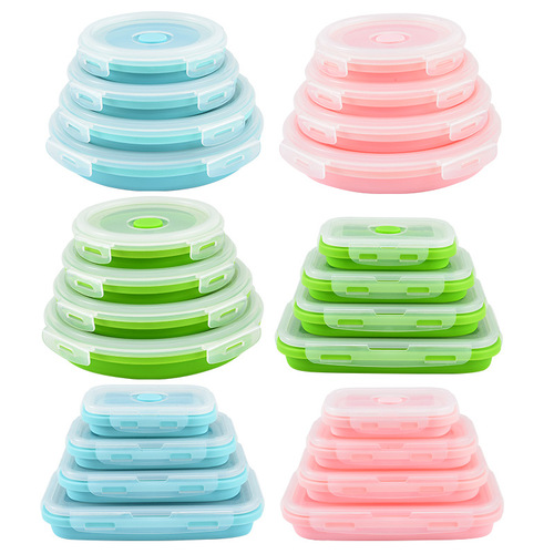 Silicone folding lunch box travel portable picnic box food box lunch box home microwave silicone crisper