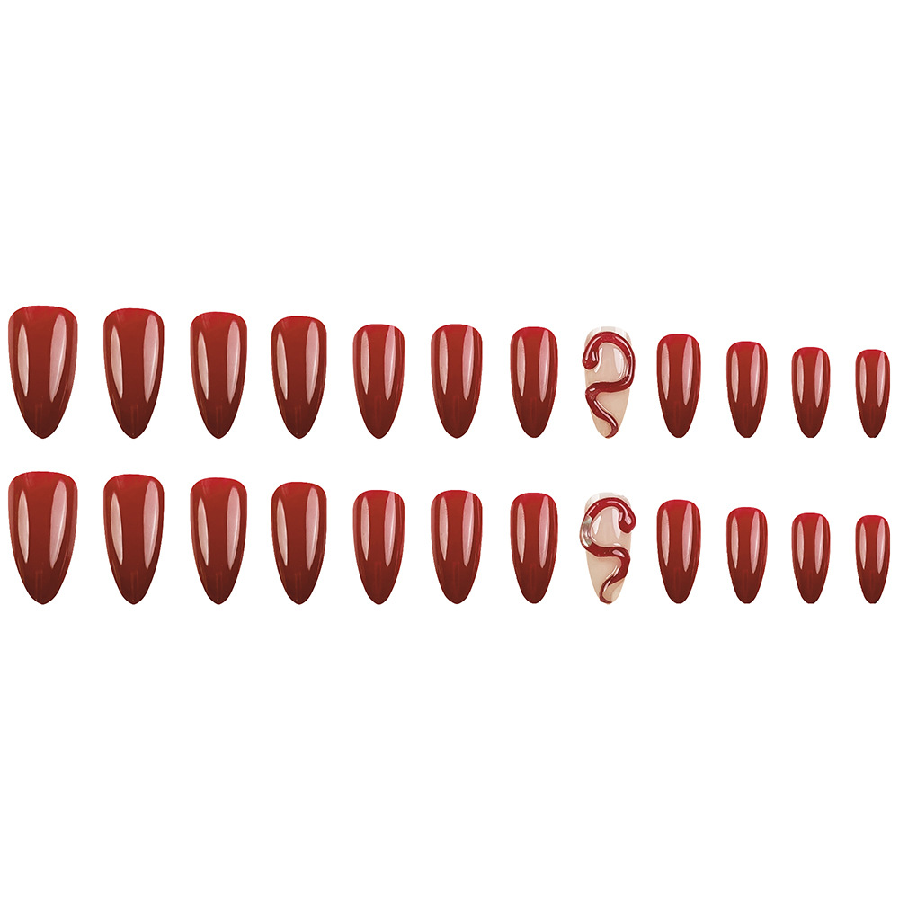 Ventas transfronterizas de uñas 3D tridimensionales retrógradas, temperamento de serpiente roja, 24 piezas de uñas falsas terminadas al por mayor image 6