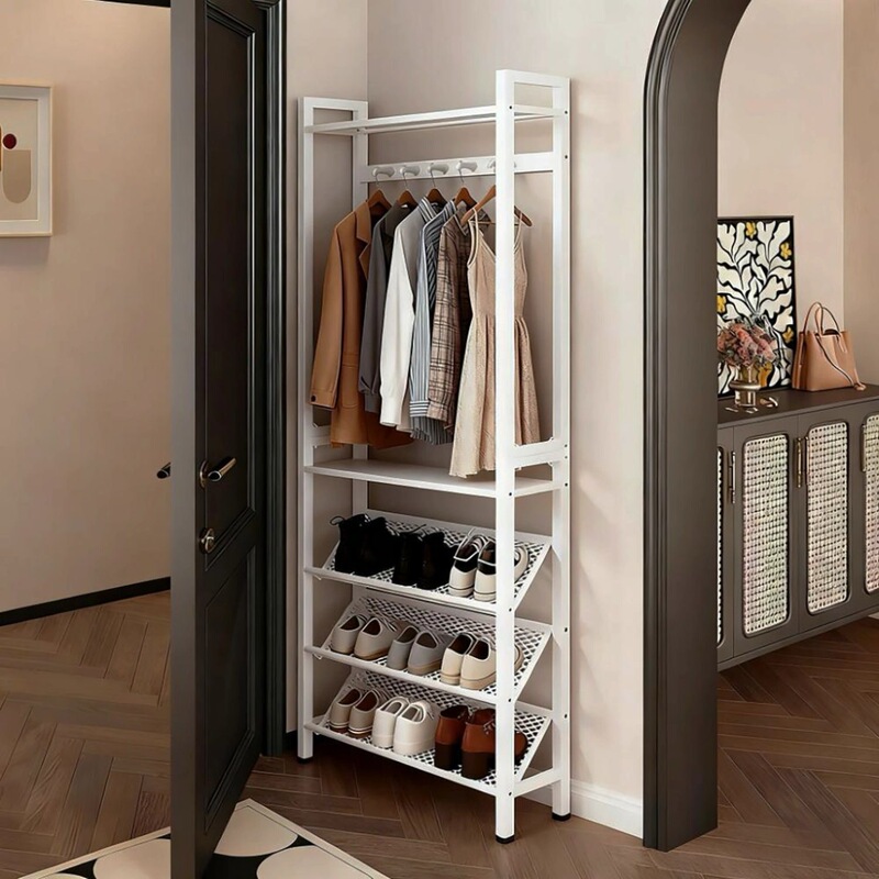 Shoe rack and coat rack combined, multi-layer, small and narrow design for home use, suitable for entryways, space-saving storage rack, easy-to-assemble shoe rack Shoe rack and coat rack combined, multi-layer, small and narrow design for home use, suitable for entryways, space-saving storage rack, easy-to-assemble shoe rack