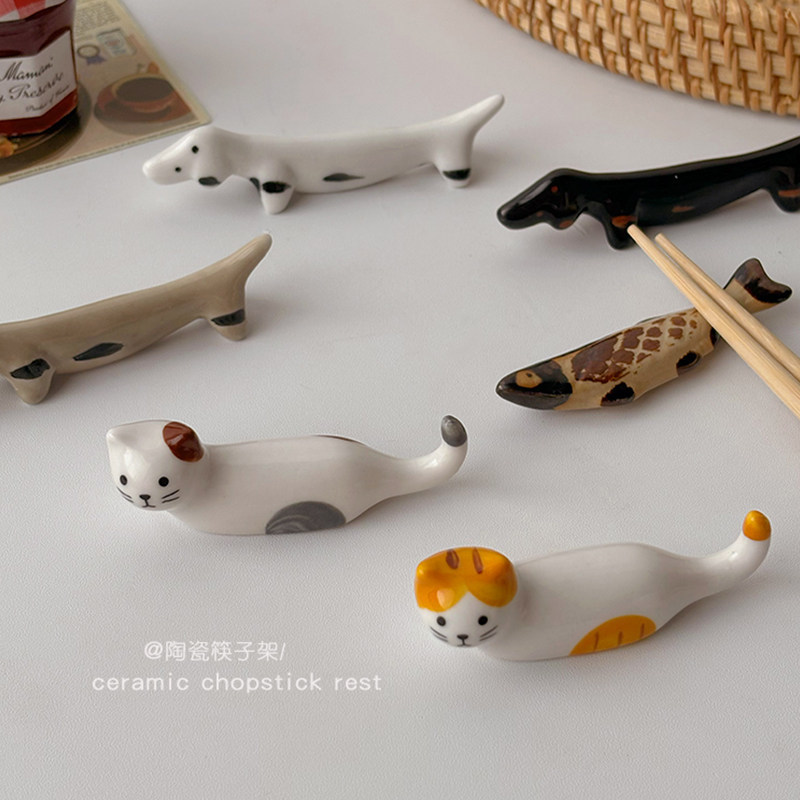 Ins-Style Cute Ceramic Chopstick Holder Cartoon Household High-End New Tableware Chopstick Rest Japanese-Style Table Decoration