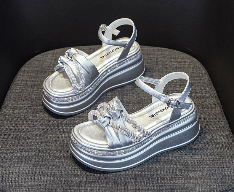 Dép sandal nữ đế platform đính đá tăng chiều cao ẩn kiểu La Mã — M2369 màu bạc, M2369 màu be, M2369 màu đen chi tiết 16