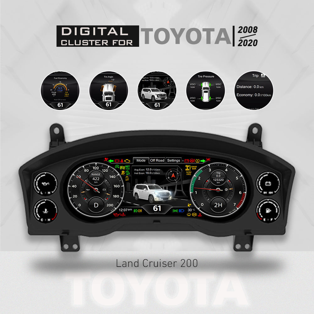 Suitable for Land Cruiser Lc200 Full Lcd Instrument Panel 12.3inch Non-Destructive Direct Plug-In Virtual Cockpit Instrument Assembly