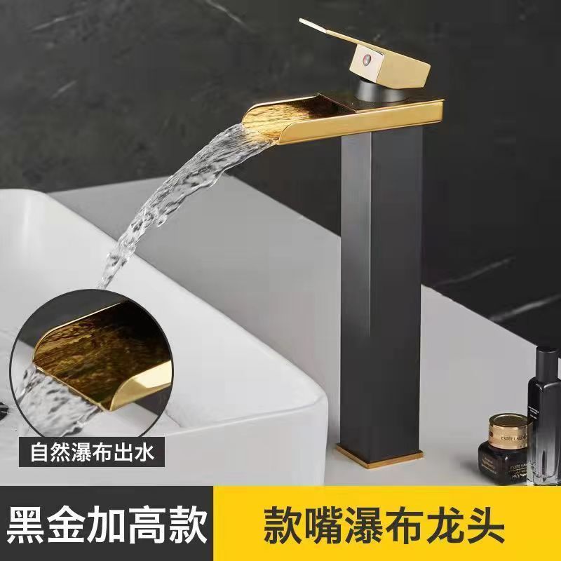 Fábrica directa de cobre baño cascada grifo lavabo grifo europeo boca ancha grifo caliente y frío