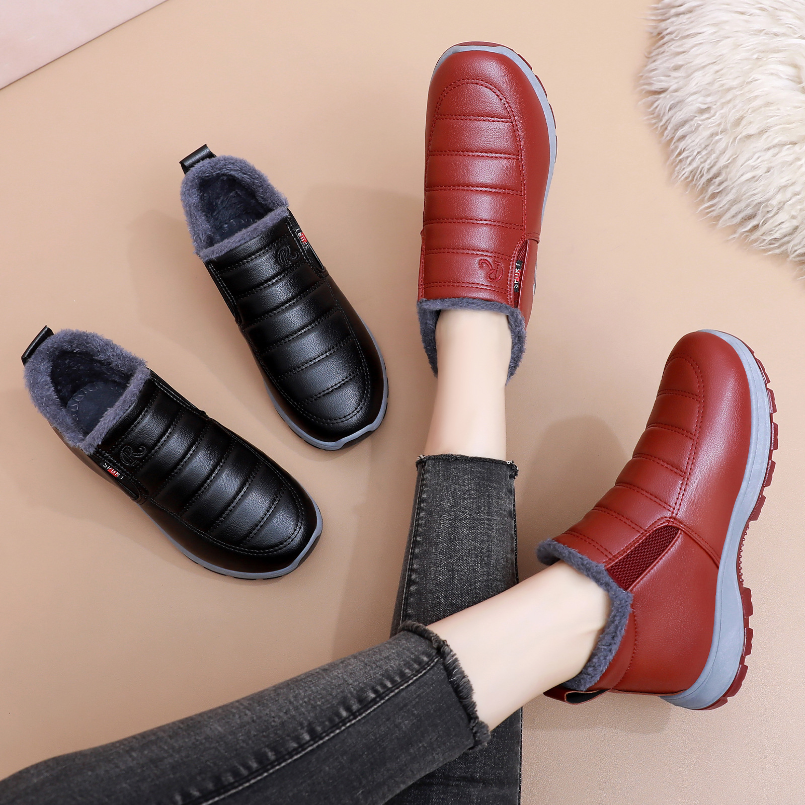Zapatos de invierno de mujer zapatos de algodón de un pie zapatos casuales de mujer de suela gruesa, zapatos casuales de baja altura, al por mayor transfronterizos poco profundos