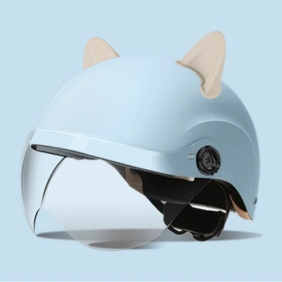 Motosiklet kaskı (dəbilqə): car helmet unisex windproof half - summer-helmet-frosted-blue-summer-helmet-transparent-mirror-accessories-rabbit-ears-white-one-size-fits-all