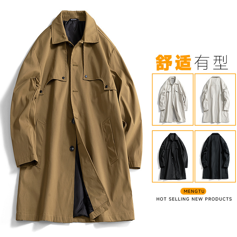 Enpu Spring and Autumn Mid-Length British Style Trench Coat for Men with Lapel Collar, Casual Korean Style, Loose Fashion Versatile Coat Jacket Enpu Spring and Autumn Mid-Length British Style Trench Coat for Men with Lapel Collar, Casual Korean Style, Loose Fashion Versatile Coat Jacket
