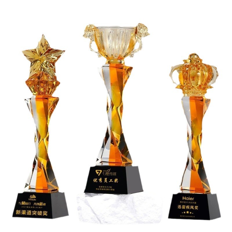 Nuevo trofeo de cristal de resina metálica de cinco puntas medalla de grabación de la reunión anual de premios y recuerdos fabricantes