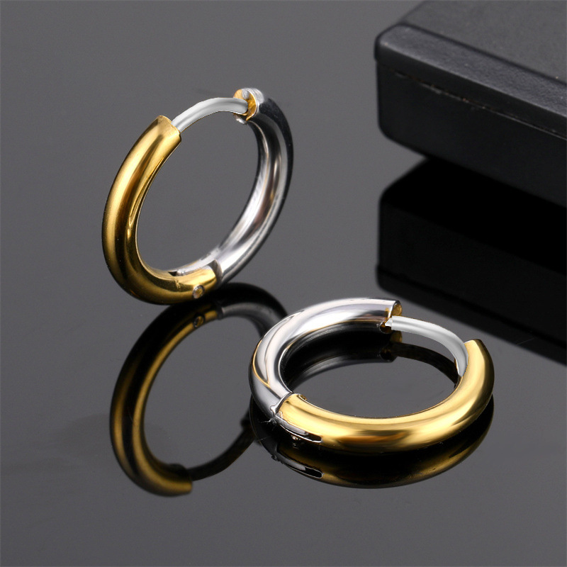 1 Piece Hip-hop Geometric Color Block Plating Titanium Steel Hoop Earrings display picture 2