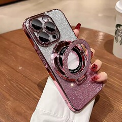 Apple 16 携帯電話ケース、磁気吸着 17 グリッターパウダーブラケット、14ProMax 電気メッキ透明 iPhone13 グラデーションソフトに適しています。
