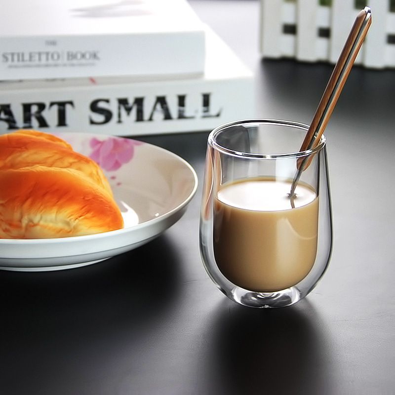 Taza de jugo de vidrio borosilicato taza de café de leche de bebida de oficina de vidrio de doble capa con aislamiento doméstico