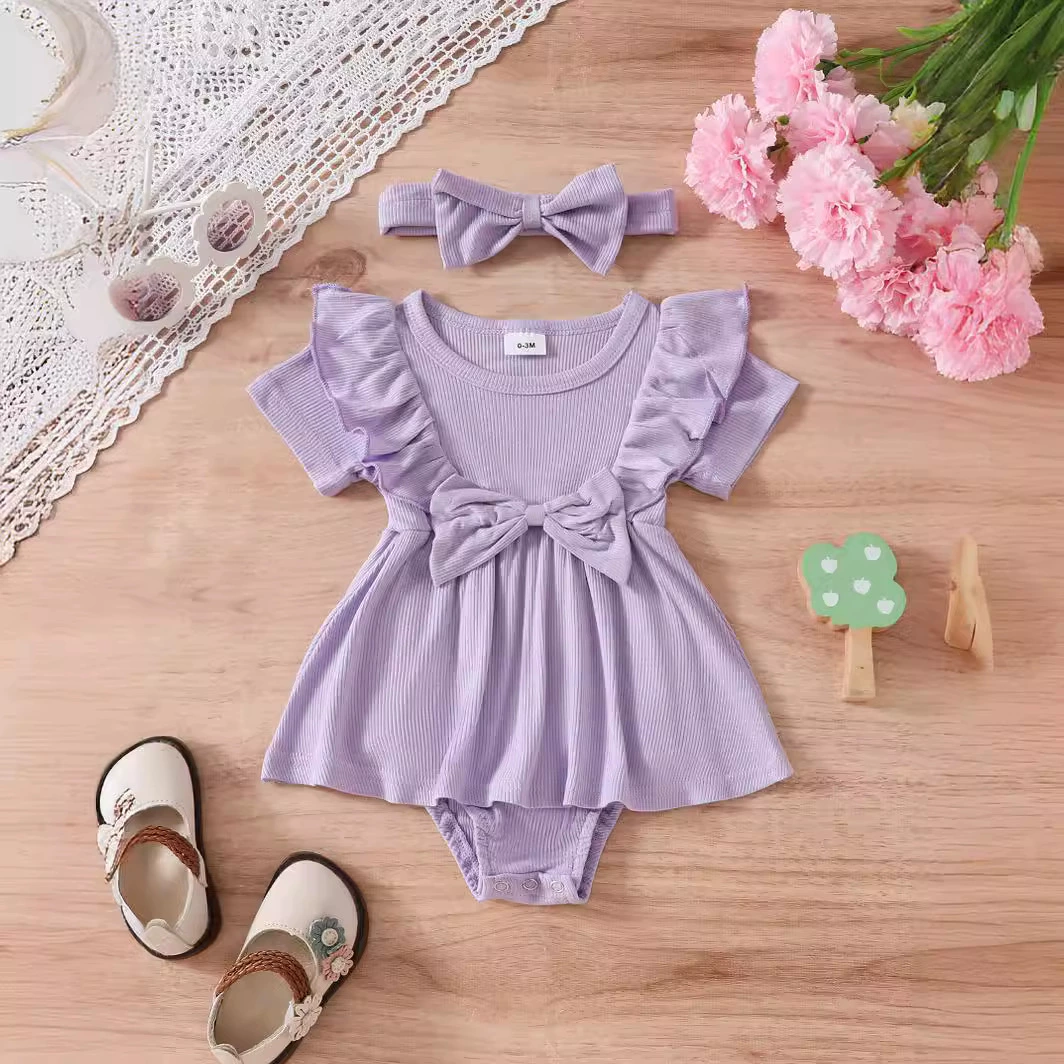 Детский цветной боди-дцел платье, летняя милая косынка, 0-3 лет