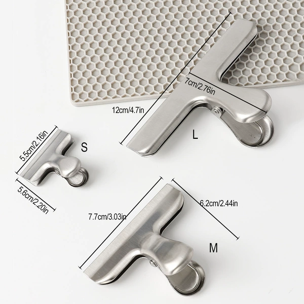 Silver 3-piece set of sealing clips (mirror gloss)