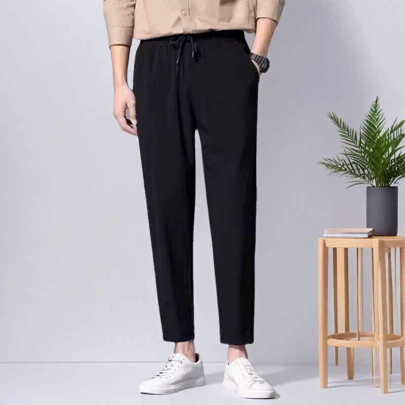 Ice Silk Pants Men's Summer Thin Slim-fit Straight Pants Men's Cropped Small Leg Men's Pants Sports Casual Pants