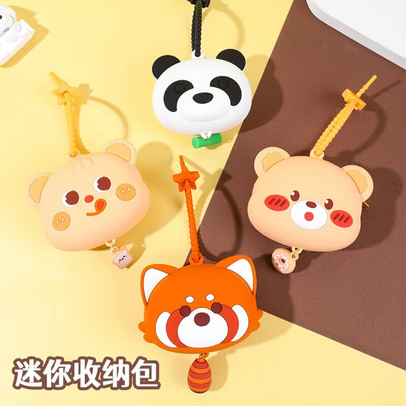 Mini Cartoon Panda 3D Silicone Coin Purse Portable Bluetooth Earphone Panda Storage Bag Portable Waterproof
