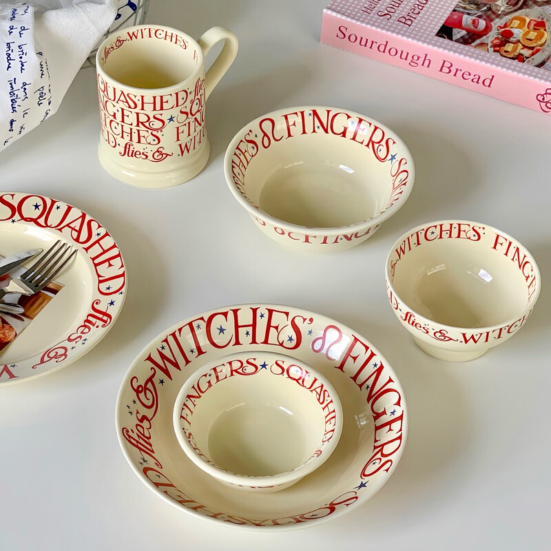 Cream Vintage Letters Ceramic Bowl suit Household Breakfast Bowl Ins Style High Color Value Tableware Sala Bowl Rice Bowl