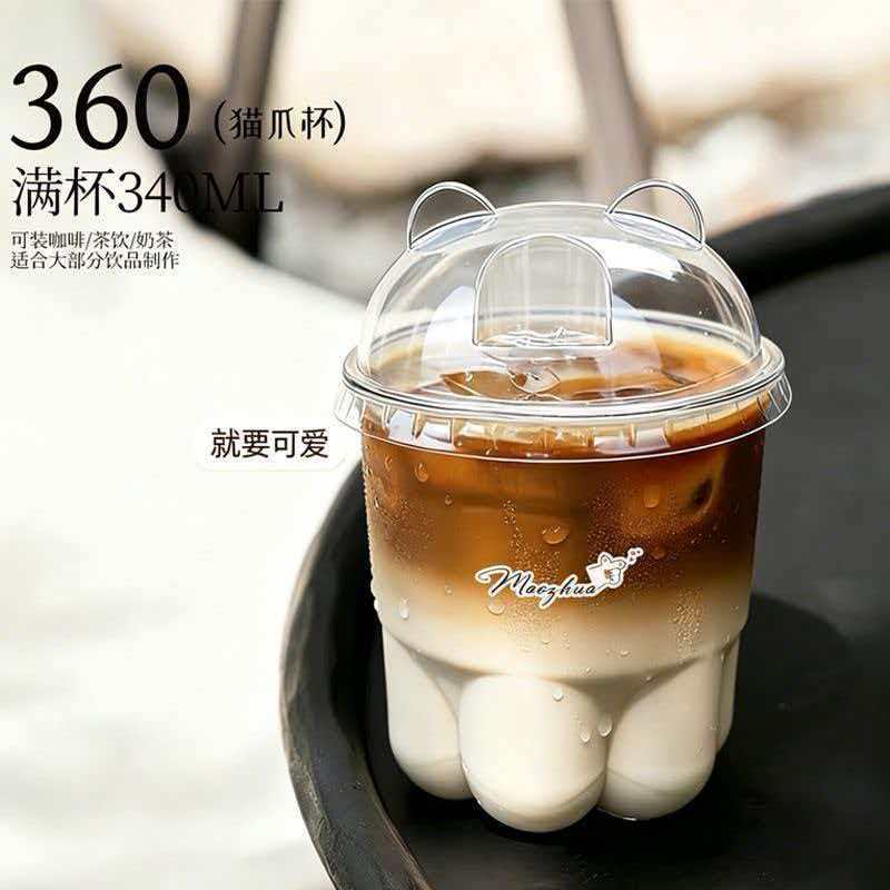 ins red desechable PET taza de garra de gato taza de café creativa 360 hielo americano taza de plástico de té sucio