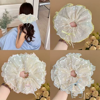 网纱皮筋蕾丝花边法式蝴蝶结大肠发圈头发绳发饰头饰粉色蓝色短发
