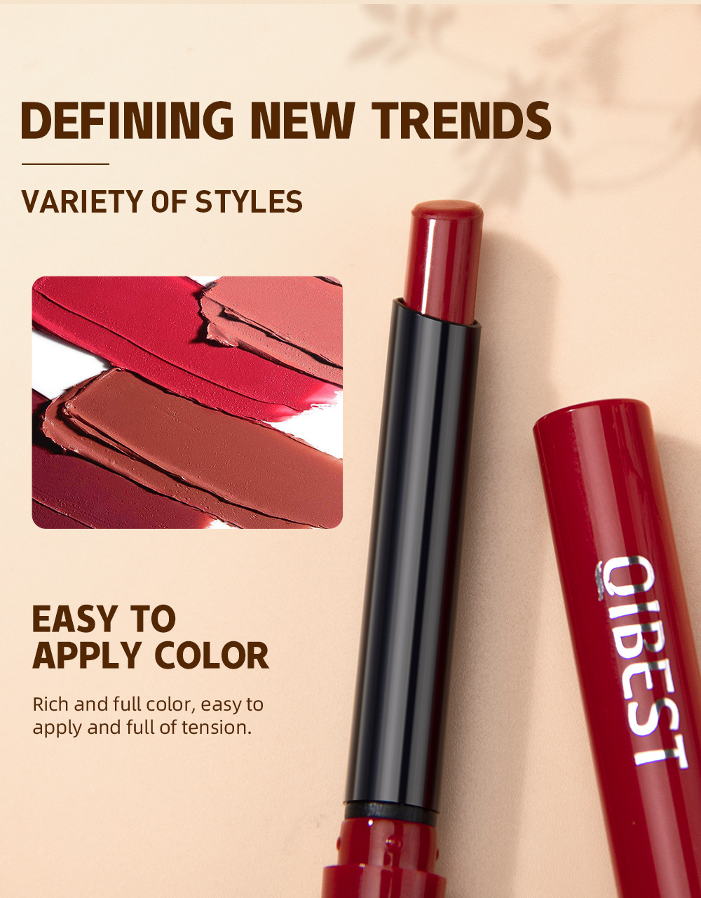 QIBEST Cross-border matte velvet matte lipstick does not stick to cups, does not fade, is easy to apply, moisturizes and lasts long, and is a lipstick for makeup Application Scenario