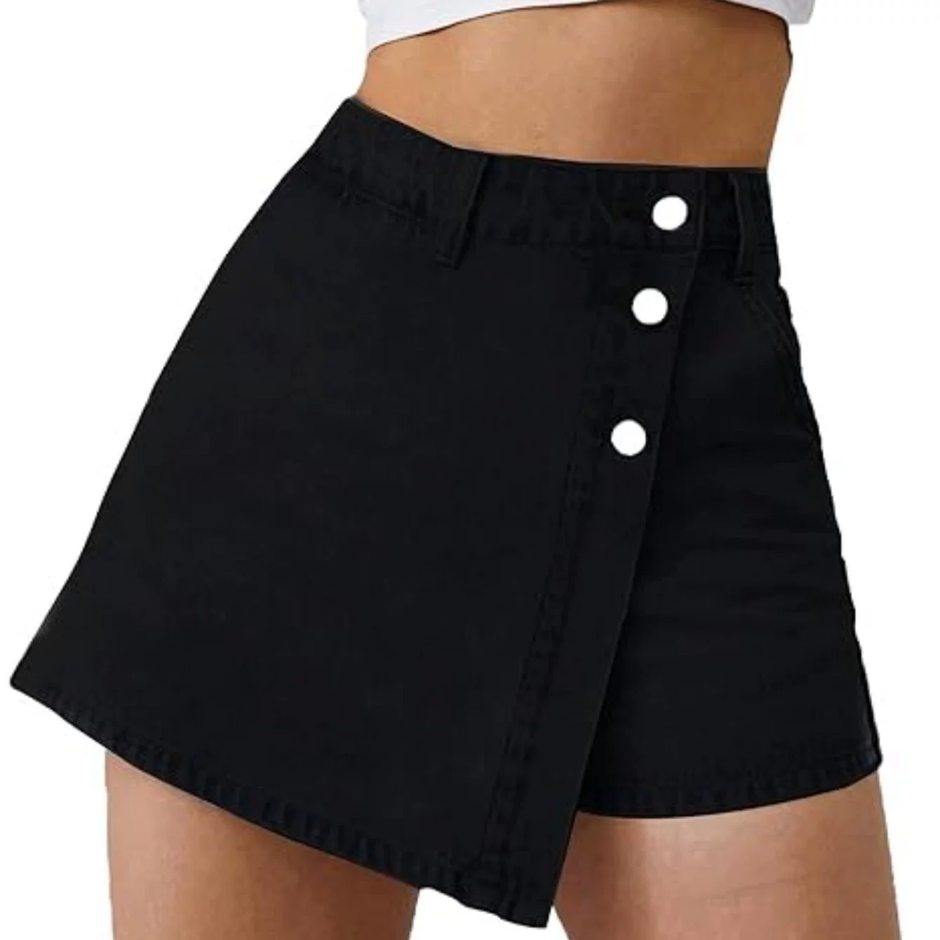 Denim Shorts Women Casual High Waisted Solid Button Up