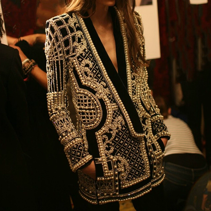 Suit jacket, retro spring classic, long-sleeve, high-quality beaded embellishment
