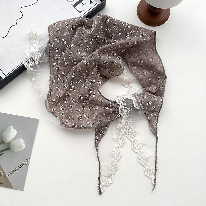 Flor francesa idílica dulce pañuelo de cabello de encaje empalme decoración retro pañuelo triangular bandana bufandas de seda correa de cabello
