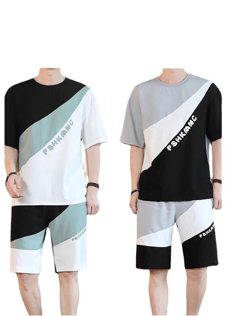 Summer Set Short-sleeved T-shirt Men's Set with Handsome Fashionable Brand Shorts Couple Teenager Half-sleeved Top Foreign Trade