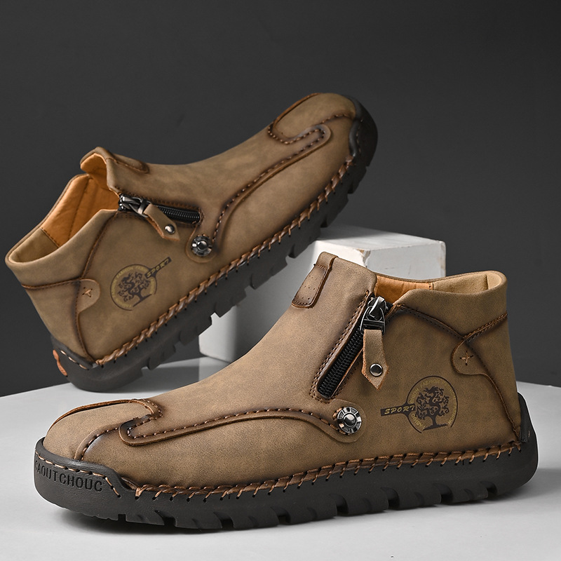 Classic Men's Leather Chukka Boots Handmade Autumn Winter Business_voghion.com