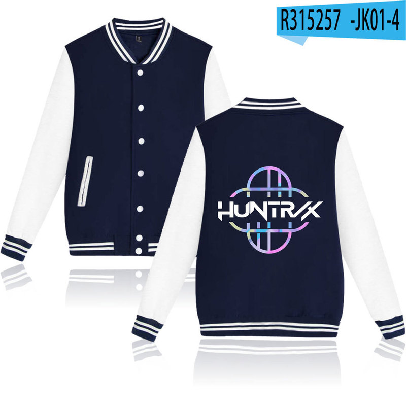 KPop Demon Hunters亚马逊速卖通2D烫画棒球服黑白撞色开衫外套|undefined