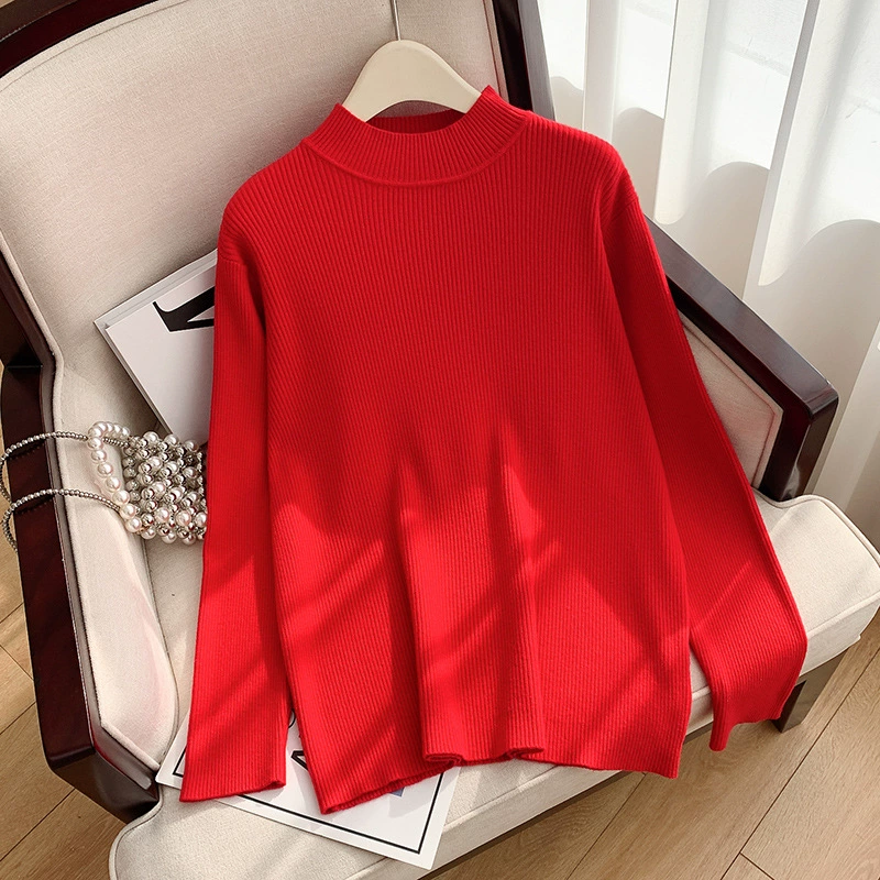 Прямые поставки от производителя: одежда для женщин больших размеров, трикотажные изделия с круглым вырезом красного цвета 2499