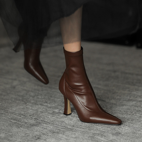 2024 New Spring New High Heel Short Boots Korean Style Internet Celebrity Slim Boots Pointed Toe Stiletto Heel OL Commuting Ankle Short Women's Boots