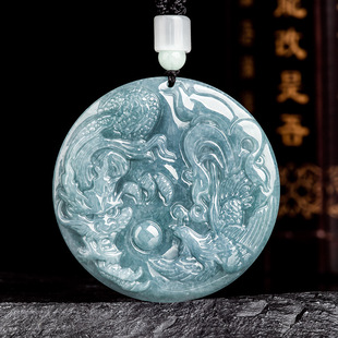 Natural a goods jade blue water dragon and phoenix pendant lovers dragon and phoenix brand pendant men's necklace women's wholesale