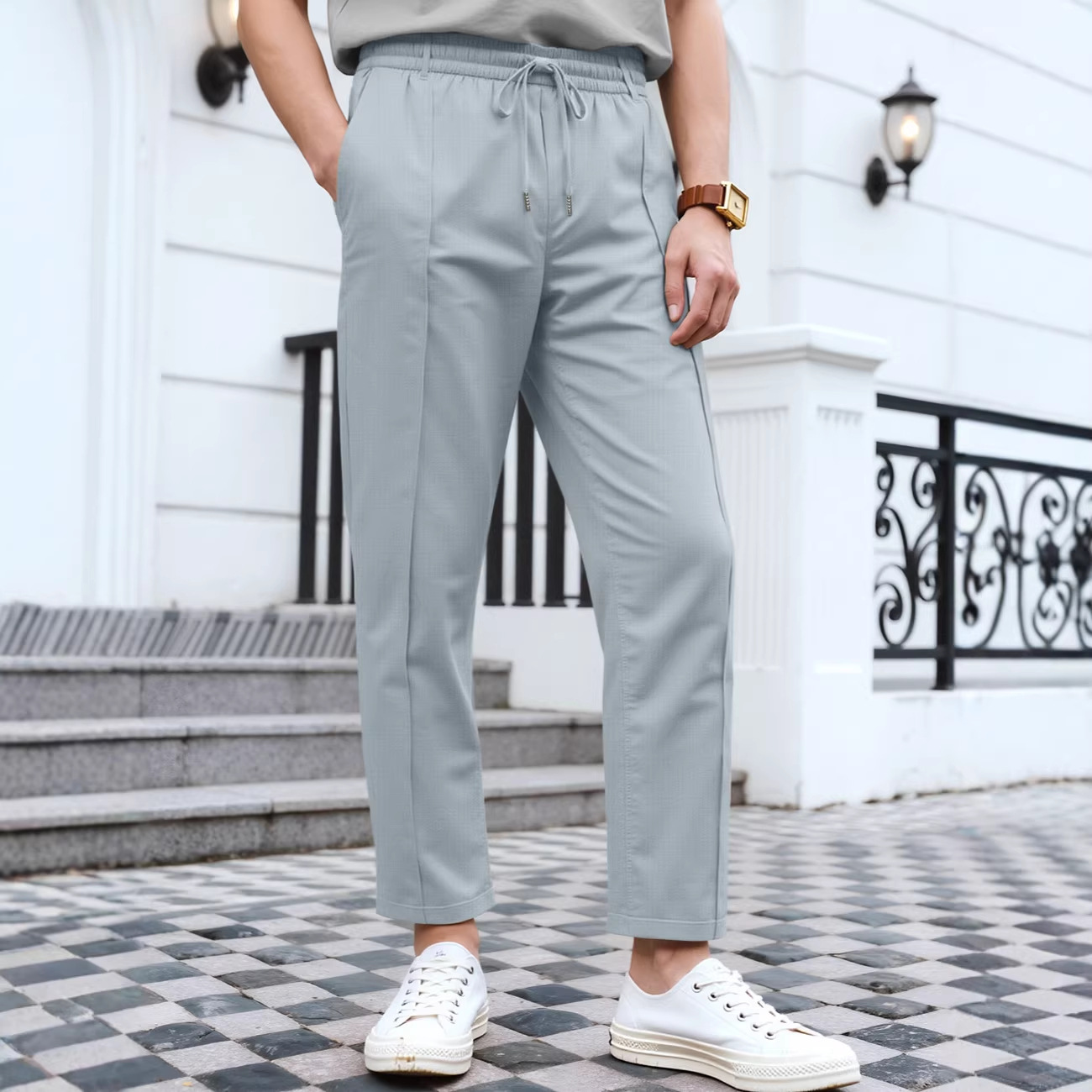 Cross-border men's clothing Amazon American casual simple men's slim fit business trousers cotton-look twill dress pants