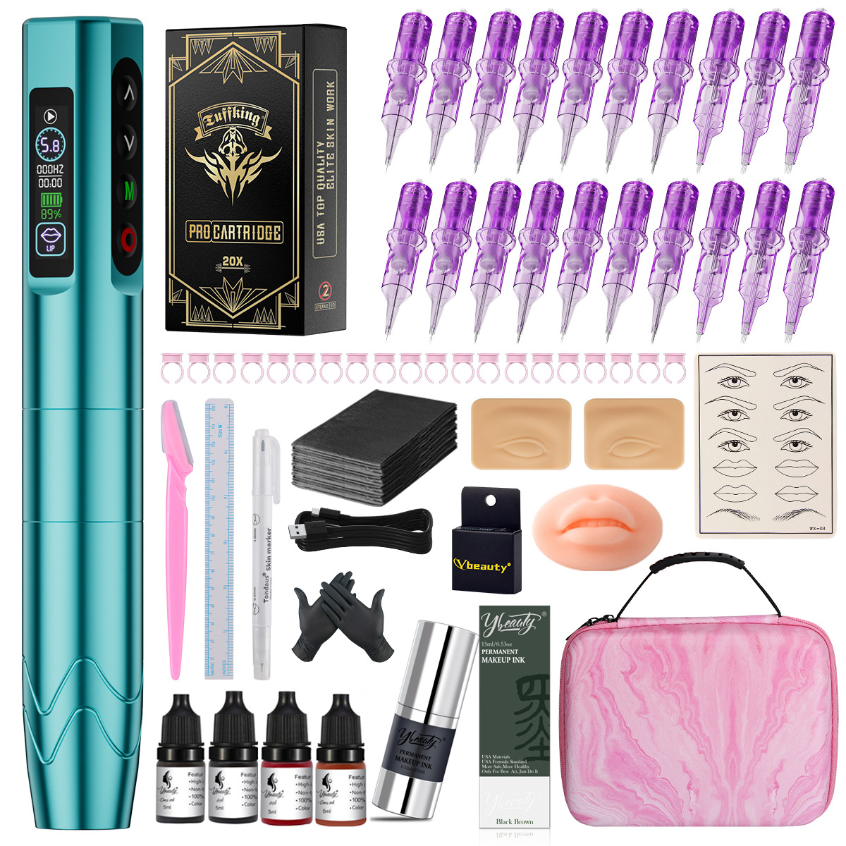 Máquina de Tatuaje Inalámbrica Multimodo de Doble Batería para Cejas, Labios y Delineador de Ojos, Juego Completo de Herramientas para Tatuajes Pequeños Todo en Uno