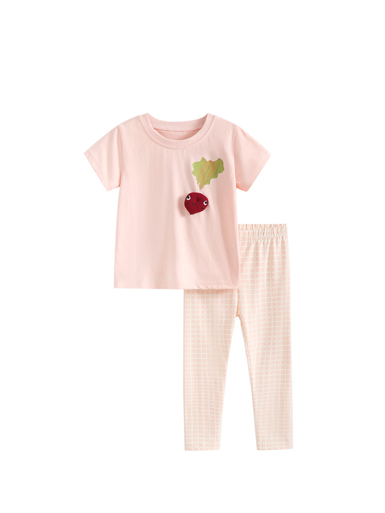 Malwee transfronterizo conjunto de niñas 2026 nueva camiseta de cuello redondo de verano europea y americana para niños de manga corta dos piezas
